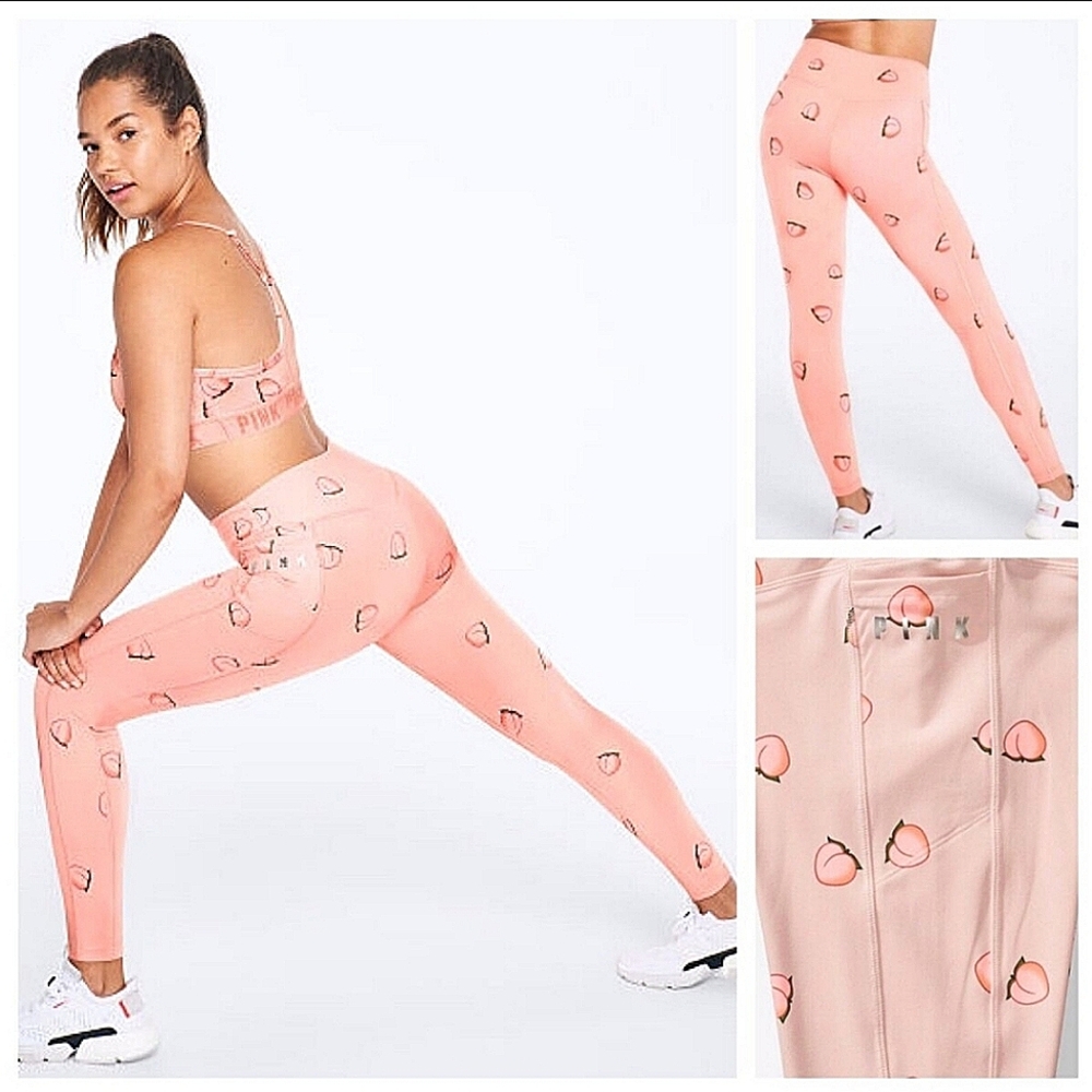 VS VICTORIAS SECRET PINK ULTIMATE HIGH WAIST LEGGING PANT SWEATS PEACHES M